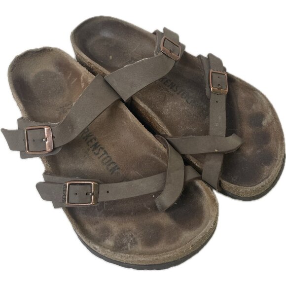Birkenstock Mayari Sandals Sz 37 US 6 Mocha Birko-Flor Toe Loop Thong Slides - Picture 1 of 6